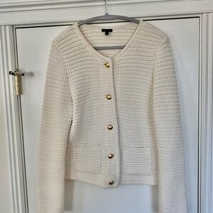 Talbots Textured Ivory Cardigan with Gold Buttons, M